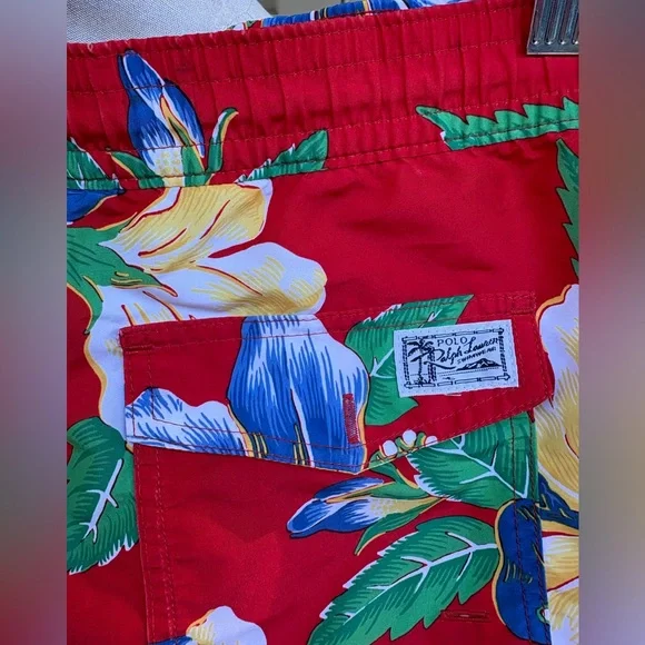 Ralph Lauren Red Floral Drawstring Swim Trunks - Picture 5 of 7